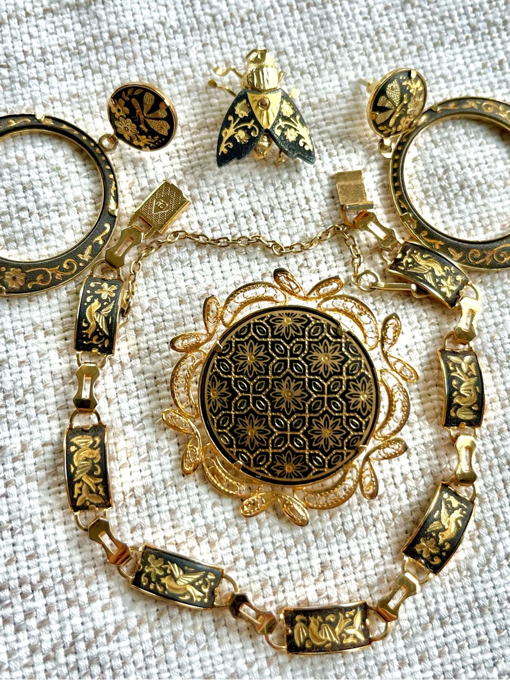 Vintage Spanish Toledo Damascene jewelry set